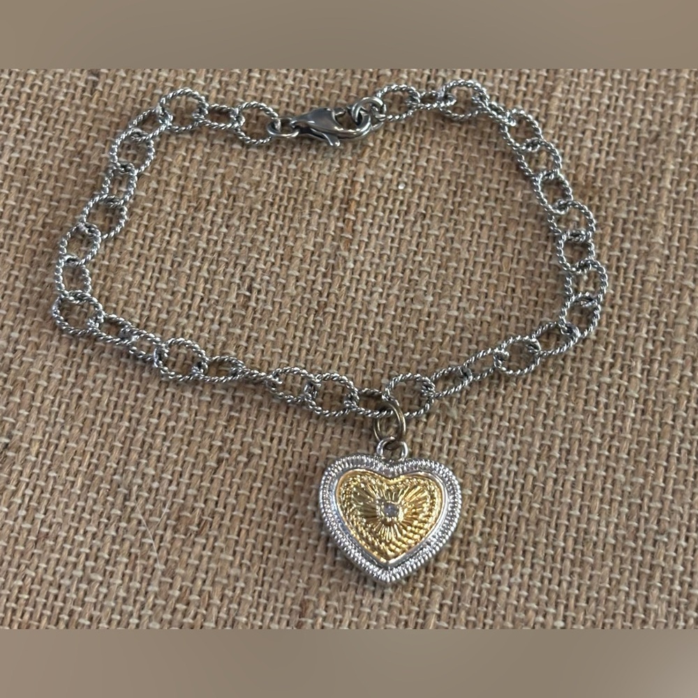 Heart Jewelry Silver and Gold Tone Bracelet Pendant 7”